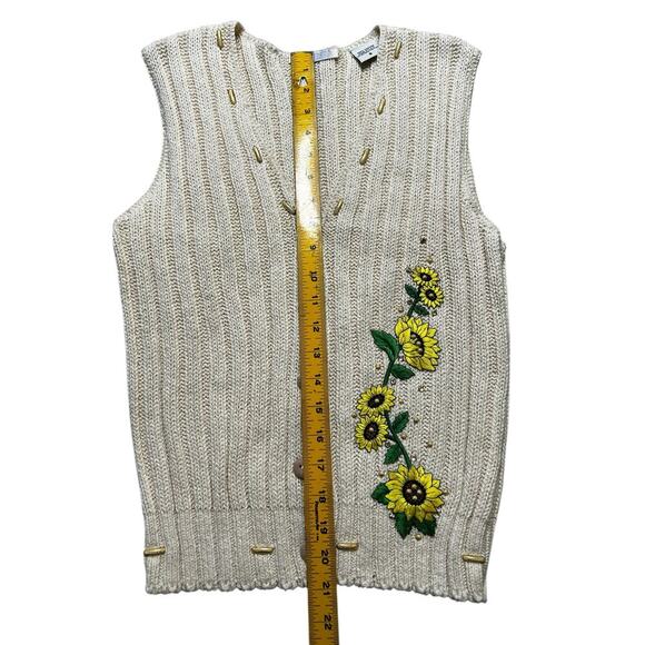 Vintage Mesh Knit SunFlower Embroidered Button Sweater Vest Women Sz Small USA - Picture 4 of 12